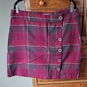 🌿Aventura Burgundy, Pink and Gray Plaid Mini Skirt Size 12, 100% Organic Cotton